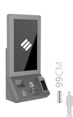 Terminal EXO T27 V para autogestión en un local comercial, optimizando procesos y mejorando la experiencia del usuario.