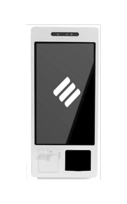 Terminal EXO T27 V para autogestión en un local comercial, optimizando procesos y mejorando la experiencia del usuario.